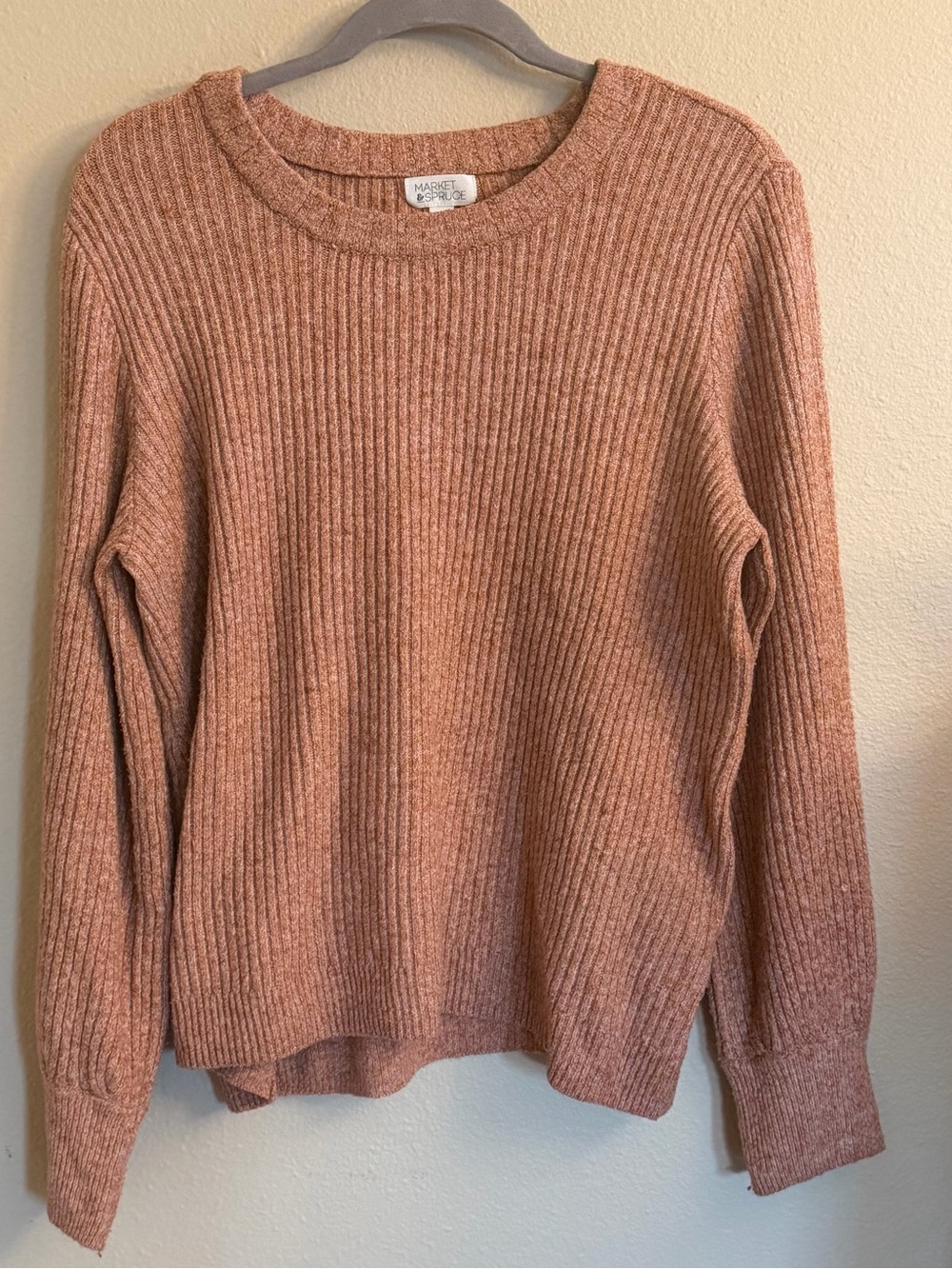 Market & Spruce Ribbed Crewneck Sweater - light Rust Size XL